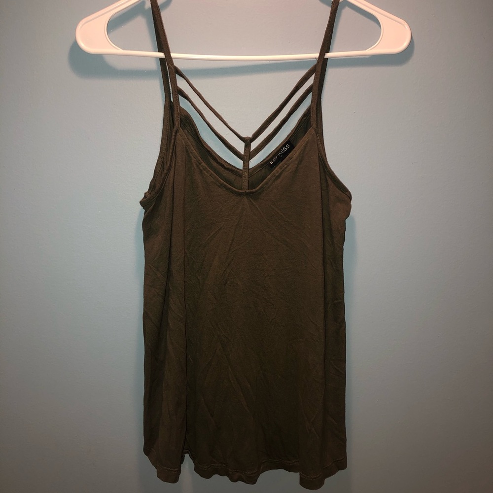 Army Green Express Tank Top with Cutouts